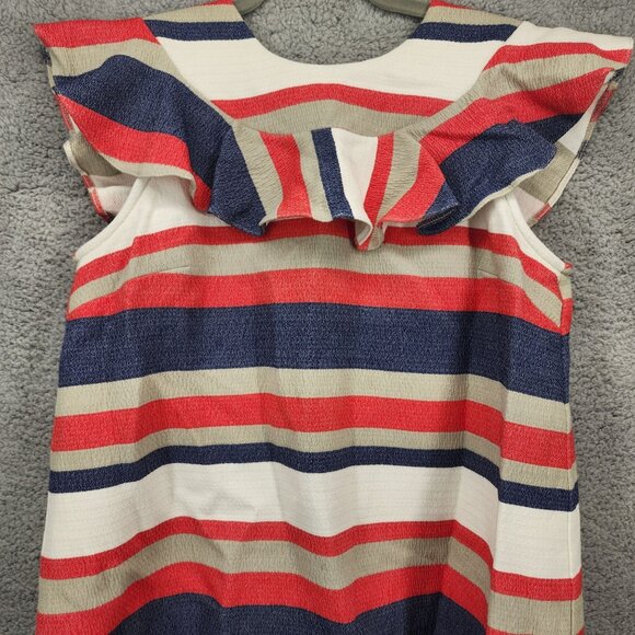 ASOS Womens Size 12 Bold Striped Patriotic V-Back Ruffle Accent Mini Shift Dress - Picture 5 of 12